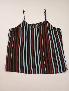 Halogen Women's Striped Spaghetti Strap Cami Top - Black, Light Blue & Rust